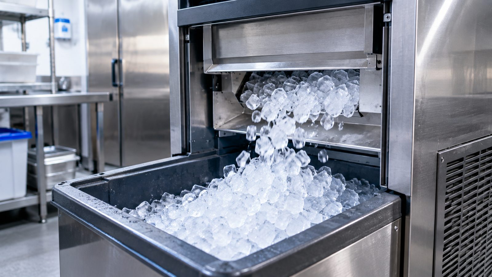 Fabricador de hielo en pleno funcionamiento